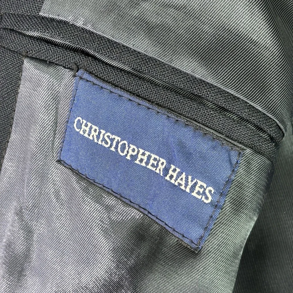Vintage Christopher Hayes Blazer 44L Navy Wool Solid Double Breasted Crest Logo